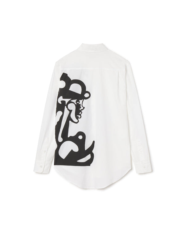 Unisex White Cotton Longline Dress Shirt with Male and Female Faces in Black - Unknown Union_Shop