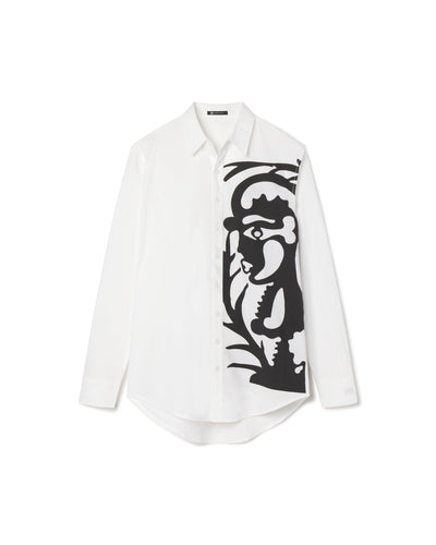 Unisex Button-Up White Cotton Dress Shirt with Male and Female Faces in Black - Unknown Union_Shop