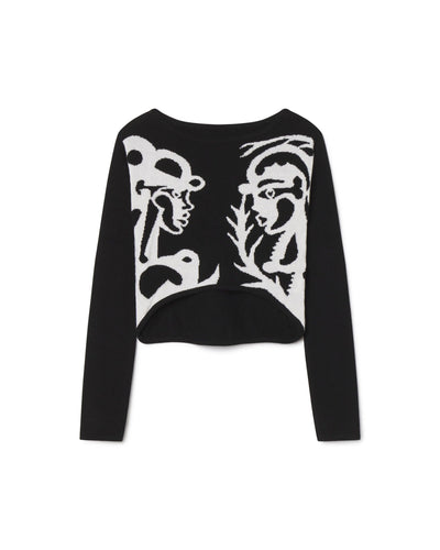 Duality Duality Loro Piana Cashmere Intarsia Knit Crop in Black with Male and Female Faces in White - Unknown Union_Shop