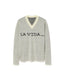 La Vida Merino Wool Mohair White Knit Top with Graphic in Black - Sustainably Sourced - Unknown Union_Shop