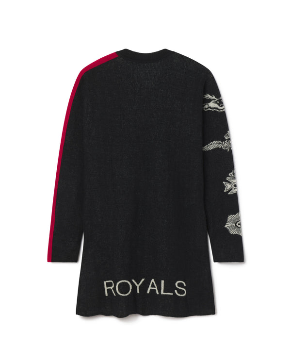 Original Royals Merino Wool Mohair Longline Knit Top in Black with Red Stripe and White Graphic - Sustainably Sourced - Unknown Union_Shop