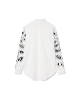 Unisex White Cotton Longline Dress Shirt with Flowers Graphic in Black - Unknown Union_Shop