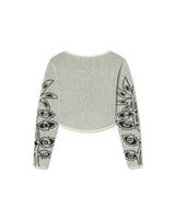 The Watchers Merino Wool Mohair White Knit Crop Top with Flowers Graphic in Black - Sustainably Sourced - Unknown Union_Shop