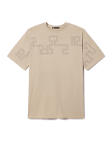 Manifesting Dreams Unisex Kimono Cotton Tee in Tan with Tan Mandombe Graphic - Sustainably Sourced - Unknown Union_Shop
