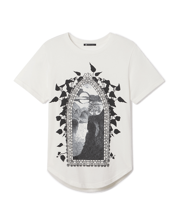 Through the Looking Glass White Unisex Cotton Longline Tee with Window Graphic in Black - Sustainably Sourced - Unknown Union_Shop