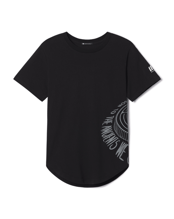Labyrinth Black Cotton Longline Tee with Grey Graphic - Sustainably Sourced - Unknown Union_Shop