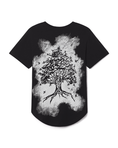Unisex Know Thyself Longline Black Cotton Tee Featuring Tree of Life Graphic in White - Sustainably Sourced - Unknown Union_Shop