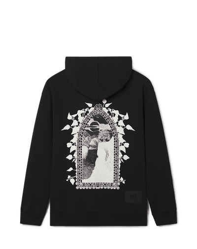 Through the Looking Glass Oversized Black Hoodie with Window Graphic in White - Sustainably Sourced - Unknown Union_Shop